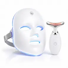 Máscara LED 7 Cores Fototerapia 90 LEDs Com Massageador Facial LED Vibratório para Rosto e Pescoço, Sem Fio USB