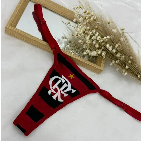 Tanga Fio Time de Futebol Estampada Calcinha Torcida Regulagem Feminina