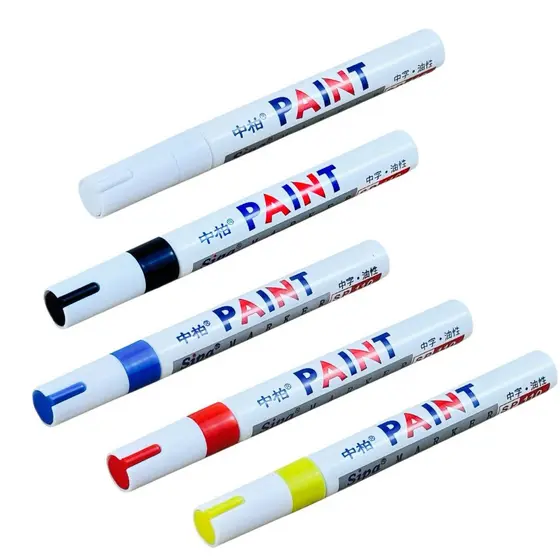 Caneta Paint Original Tira Riscos Rejunte Várias Cores Pinta Pneu De Carro Placa - Branco Vermelho Azul E Preto