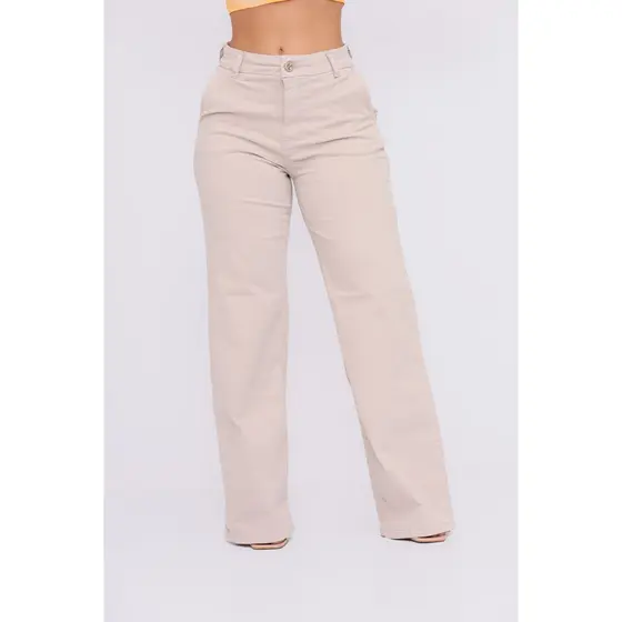 Calça Feminina Wide Leg Reta Cintura Alta Modeladora Pantalona Básica Estilosa Casual