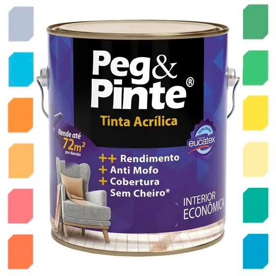 TINTA ACRÍLICA PEG E PINTE EUCATEX 3,6L - ESCOLHA A SUA COR