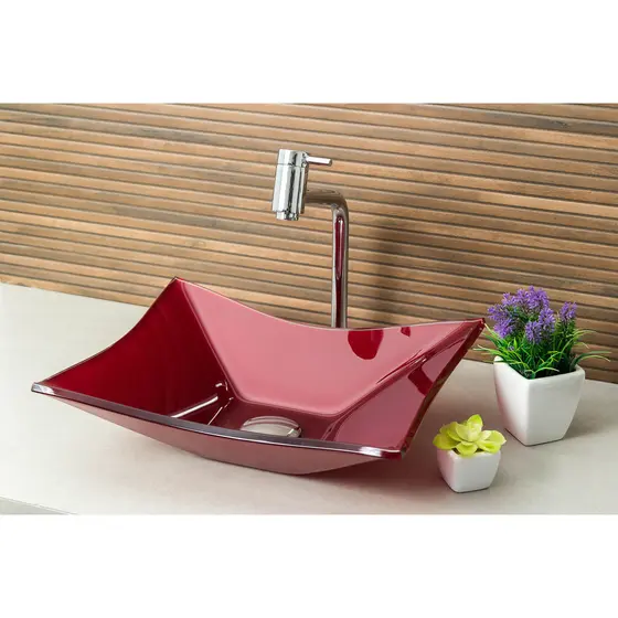 KIT LOPAZZI CUBA PIA DE VIDRO RETANGULAR 40CM + VÁLVULA CLICK INOX INTELIGENTE PARA BANHEIRO LAVABO