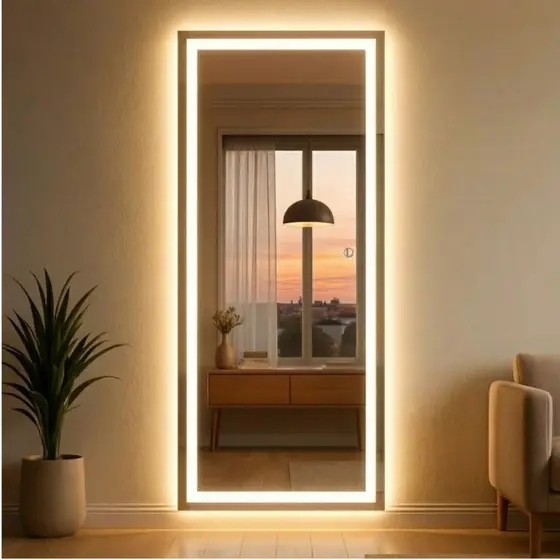 Espelho Lopazzi Temperado Retangular 170x70 Led Jateado Amarelo E Branco Corpo Inteiro Moldura Led Bivolt