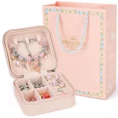 Kit Pulseira Colar Linda Diy 67pçs Com Porta de Joias Infantil Presente De Aniversário Para Meninas