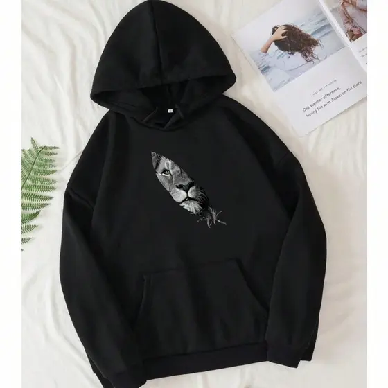 Blusa Moletom De Frio Leão Pena Algodão Masculina e Feminina Canguru Flanelado Unissex