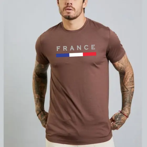 Camiseta Streetwear Camisa Masculina França Pais Unissex Blusa Masculina Algodão Fio 30.1 Premium 2025