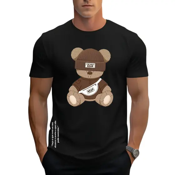 Camiseta Streetwear Urso Bear Toquinha Blusa Masculina Unissex Malha Algodão