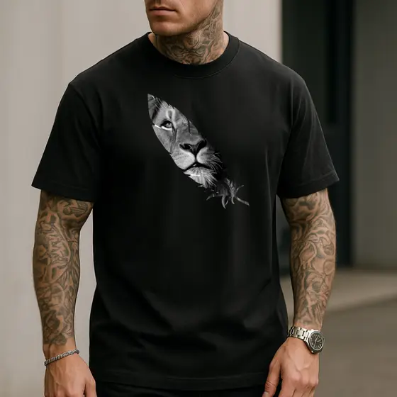 Camiseta Masculina Leão Pena Streetwear Camisa Algodão 30.1 Malha Premium