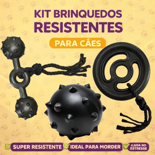 Kit Brinquedo Mordedor para Cachorro Anilha Bola Cravo Osso Grande Black com Corda