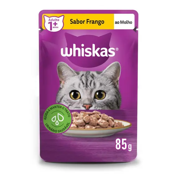 Ração Úmida Sachê Frango ao Molho para Gatos Adultos 85 g Whiskas