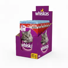 Kit Ração Úmida Whiskas Sachê Carne ao Molho para Gatos Adultos Castrados 20 Unidades