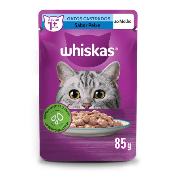 Ração Úmida Sachê Peixe ao Molho para Gatos Adultos Castrados 85 g Whiskas