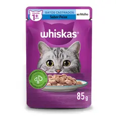 Ração Úmida Sachê Peixe ao Molho para Gatos Adultos Castrados 85 g Whiskas