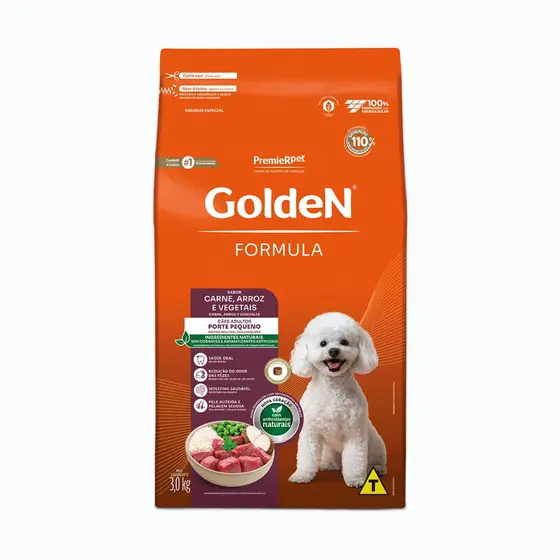 Ração pra Cães Adultos de Raças Pequenas Formula sabor Carne e Arroz Mini Bits 3kg Golden