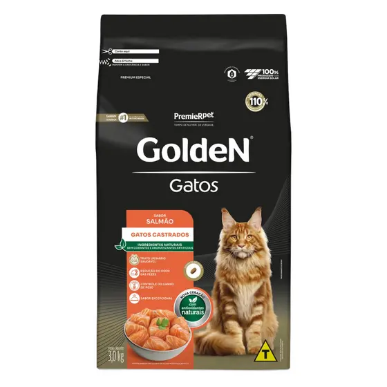 Ração pra Gatos Castrados Sabor Salmão 3kg Golden