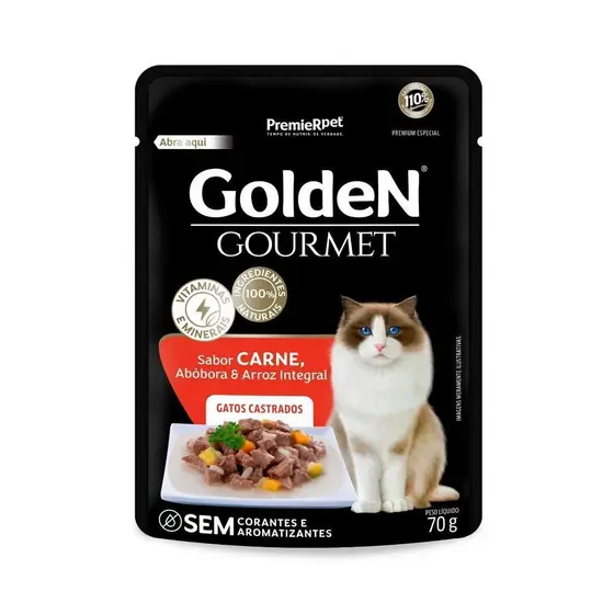 Ração Úmida para Gatos Adultos Castrados Gourmet Sabor Carne 70G Golden