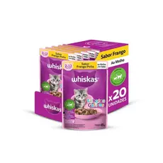 Kit Ração Úmida Whiskas Sachê Frango ao Molho para Gatos Filhotes 20 Unidades