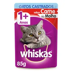 Ração Úmida Whiskas Sachê Carne ao Molho para Gatos Adultos Castrados 85 g