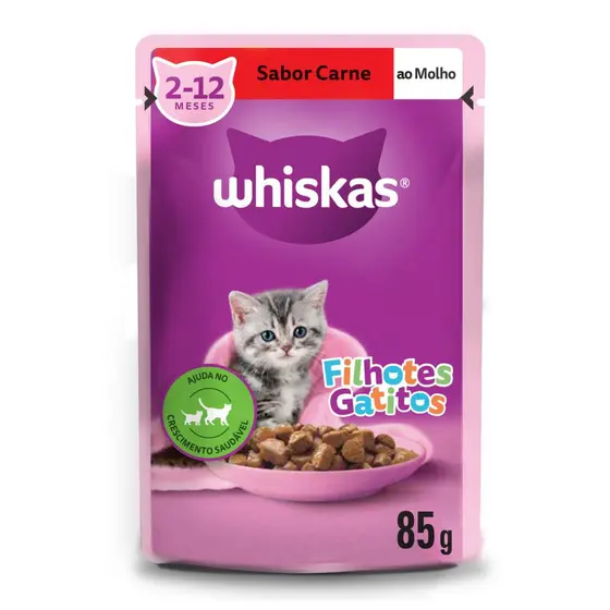 Ração Úmida Whiskas Sachê Carne ao Molho para Gatos Filhotes 85 g
