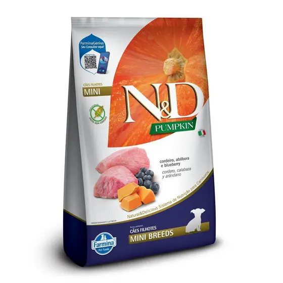 Cães Filhotes de Raças Mini e Pequenas Sabor Cordeiro, Abóbora e Blueberry 2,5Kg N&D Pumpkin