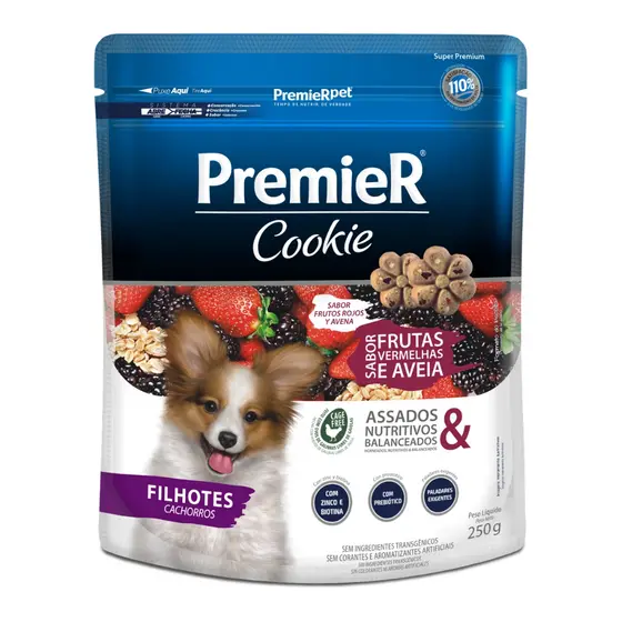 Biscoito Cookie para Cães Filhotes Sabor Frutas Vermelhas e Aveia 250g Premier