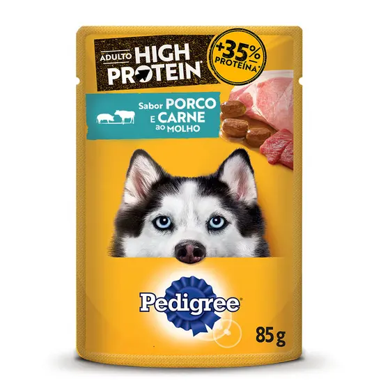 Ração Úmida Sachê High Protein Cães Adultos Porco e Carne Ao Molho 85 g Pedigree