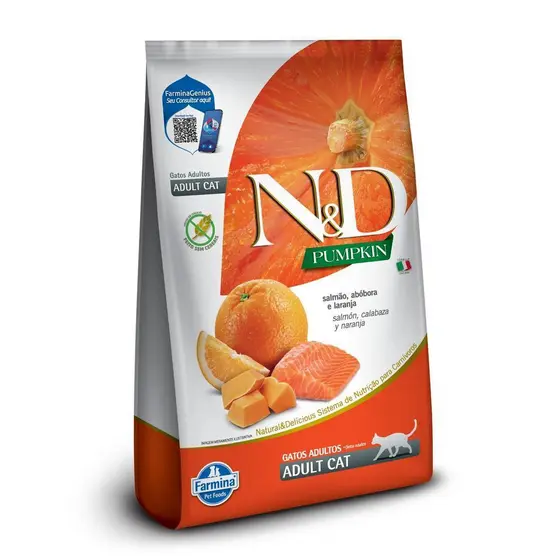 Gatos Adultos de Todas as Raças Sabor Salmão, Abóbora e Laranja 1,5Kg N&D Pumpkin