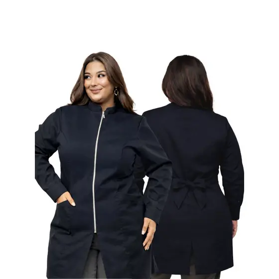 Jaleco  Plus Size Ziper Feminino Oxford Punho Mag Botao Agne