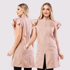 Jaleco Feminino Zíper Acinturado Manga Curta Em Oxford Mag