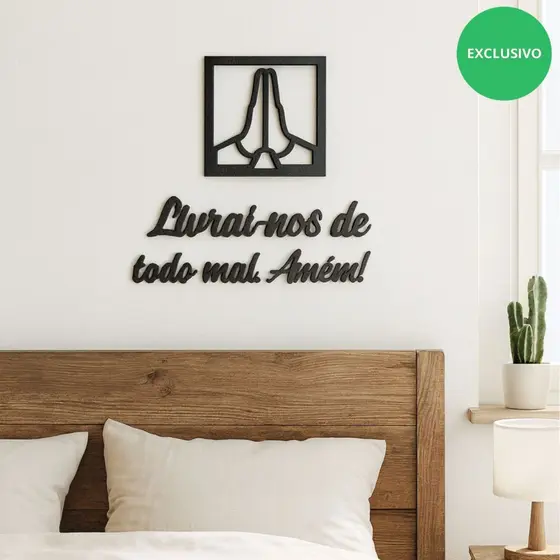 Kit Quadro Religioso Oração +Frase de Parede Livrai-nos de todo mal. Amém! Decorativo Cabeceira sala