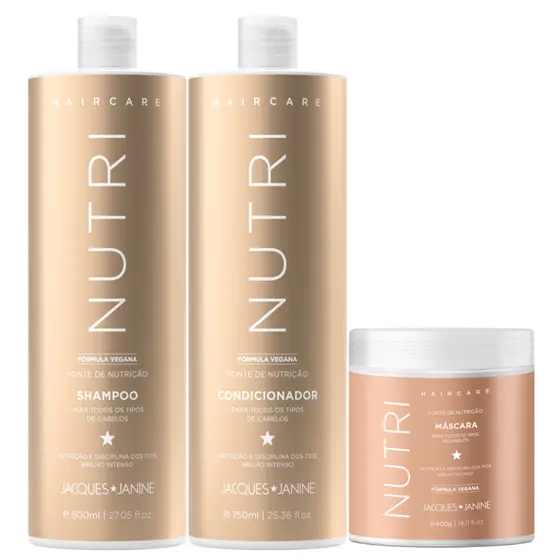 Kit Jacques Janine Hair Care Nutri Shampoo 800ml Condicionador 750ml Máscara Creme Nutrição 400g