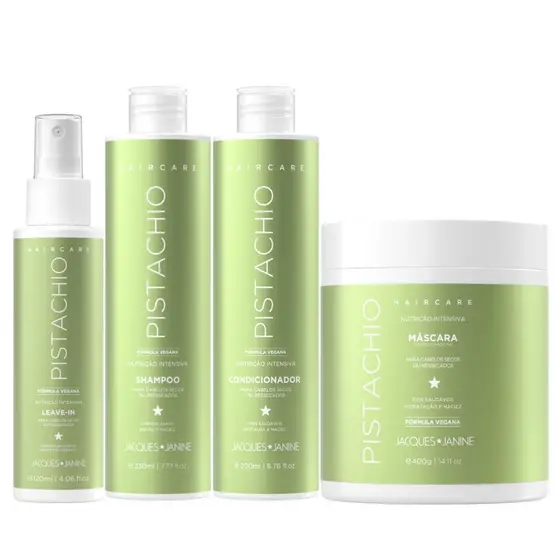 Jacques Janine Hair Care Pistache Shampoo 230ml Condicionador 200ml Máscara 400g Spray 120ml