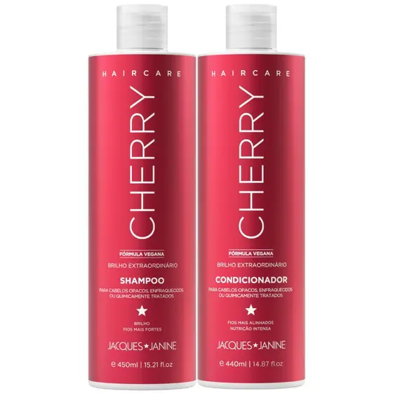 Kit Jacques Janine Hair Care Cherry Cereja Shampoo Sem Sal 450ml Condicionador Leave-in 440ml