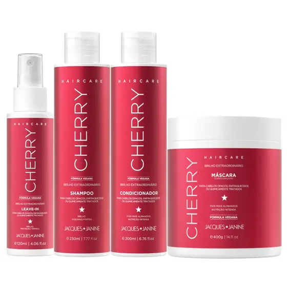 Kit Jacques Janine Hair Care Cherry Cereja Shampoo 230ml Condicionador 200ml Máscara 400g Spray 120ml
