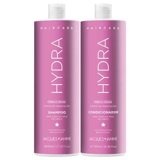 Jacques Janine Kit Hair Care Hydra Shampoo 800ml + Condicionador Fonte Hidratação Brilho Maciez 750ml
