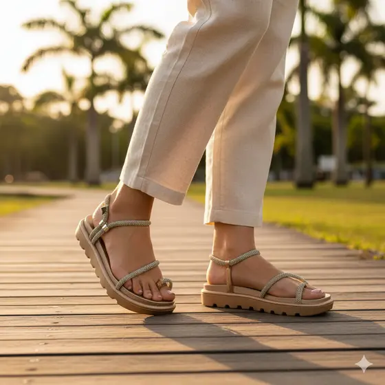 Papete Vizzano Feminina Tratorada Ring Toe Strass Brilho Conforto