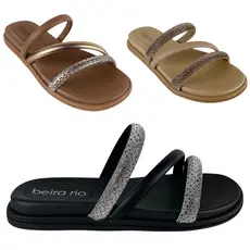 Chinelo Beira Rio Feminino Conforto Slide Tiras Brilho Strass Original Moda