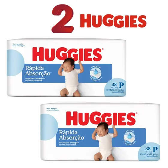 Kit 2 ptes Fralda Huggies P 3,5 a 6kg 38un cada - Total 76un