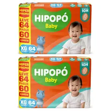 Kit 2ptes Fralda Hipopó Baby Hiper XG 64un - Total 128un
