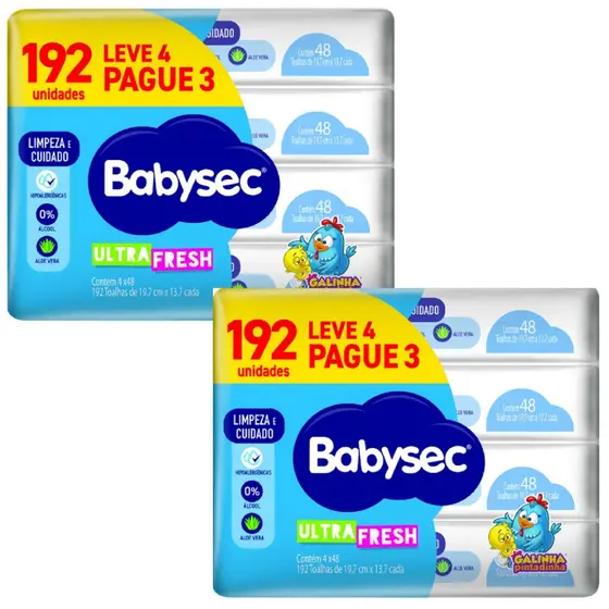 Kit 8ptes Toalhas Umedecidas Babysec Ultra Fresh Galinha Pintadinha 48un cada -Total 384un EQ.1