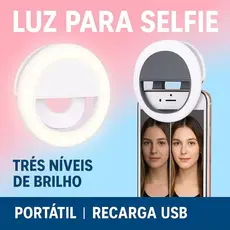 Luz para Selfie com Clip – 3 Níveis de Brilho, Portátil, Recarga USB