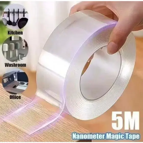 Fita Adesiva Dupla Face Transparente em Nano Gel com Forte Fixação para Parede, Vidro,Porta e Móveis