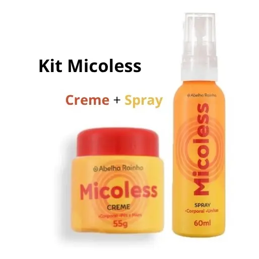 Kit Micoless Creme Corporal Pés e Mãos e Spray Corporal Unhas Abelha Rainha