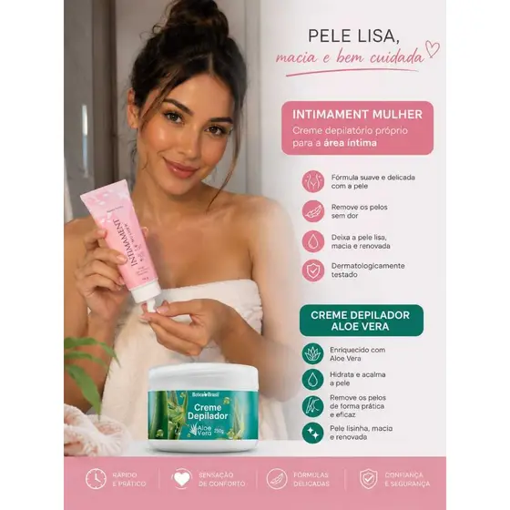 Kit Creme Depilatório Área Íntima Abelha Rainha 100g + Creme Depilatório Corporal Botica Brasil 250g