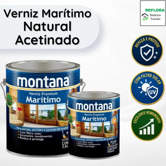 Verniz Marítimo Premium Montana Natural Acetinado 900ml e 3,6L - Proteção Madeira