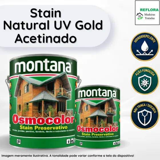 Osmocolor Stain Natural UV Gold Acetinado 900ml e 3,6L Montana Proteção para Madeiras