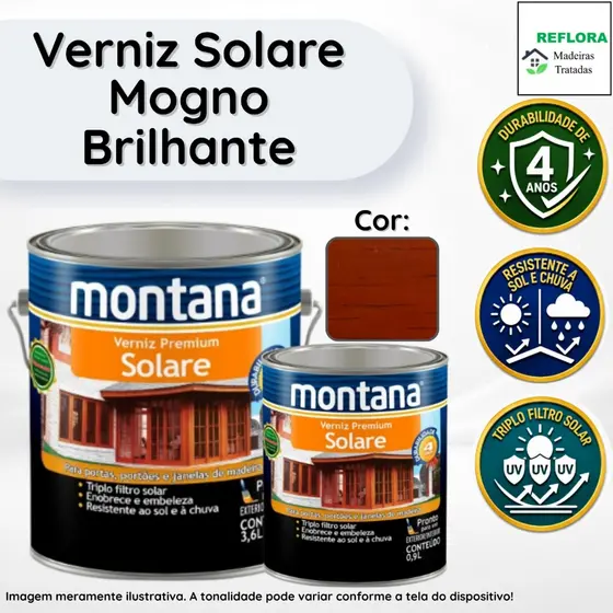 Solare Verniz Premium Mogno Brilhante 900ml e 3,6L Montana Madeira Resistência e Durabilidade