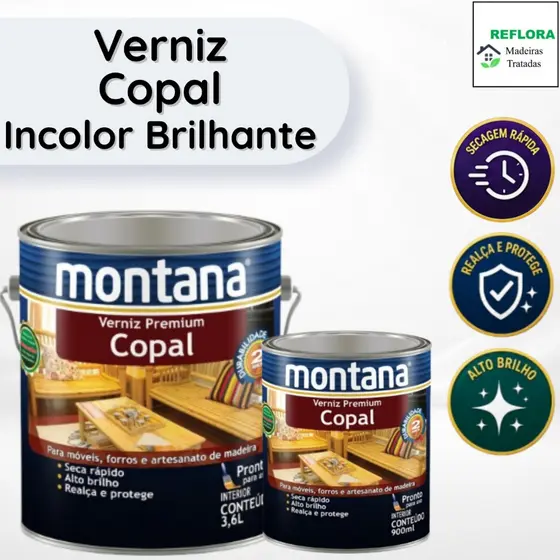 Verniz Premium Copal Incolor Brilhante 900ml e 3,6L Montana Proteção para Madeiras