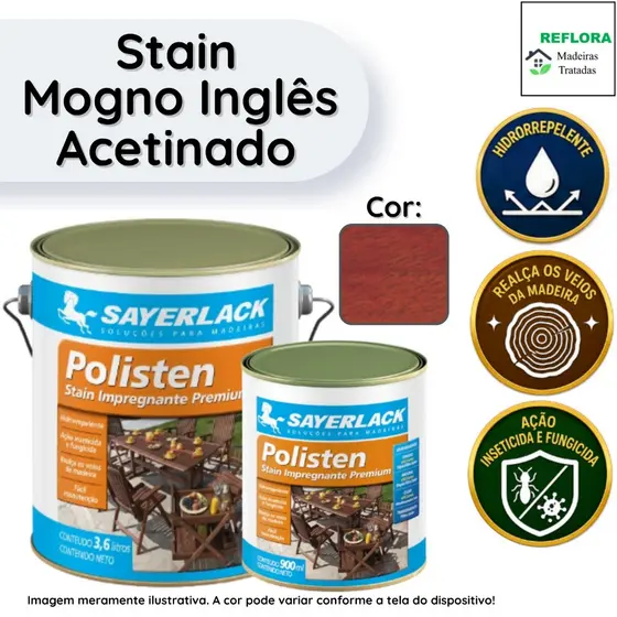 Polisten Stain Mogno Inglês Acetinado 900ml e 3,6L Sayerlack Proteção para Madeira