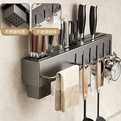 Suporte Organizador Utensilios Cozinha 6 Ganchos Pratico Funcional Cinza